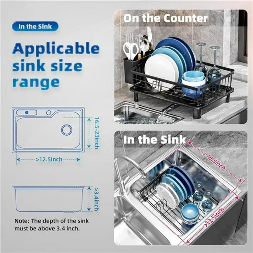 Space Saving Dish Drying Rack with Drainboard Utensil Holder for Kitchen Counter